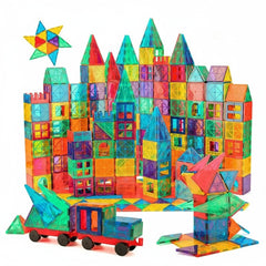 100 PCS Magnetic Building Tiles Set with 2 Cars – STEM Educational Magnet Blocks for Kids 3+ | Creative 3D Construction Toy for Boys & Girls