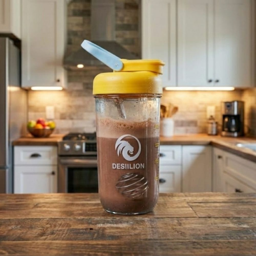 DESI LION Protein Shaker Bottle 750ml – Strong Tritan Build, BPA-Free, Leak-Proof, Easy to Clean with Stainless Mixing Ball