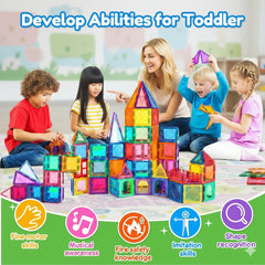 100 PCS Magnetic Building Tiles Set with 2 Cars – STEM Educational Magnet Blocks for Kids 3+ | Creative 3D Construction Toy for Boys & Girls