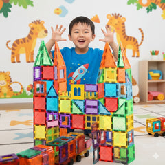 100 PCS Magnetic Building Tiles Set with 2 Cars – STEM Educational Magnet Blocks for Kids 3+ | Creative 3D Construction Toy for Boys & Girls
