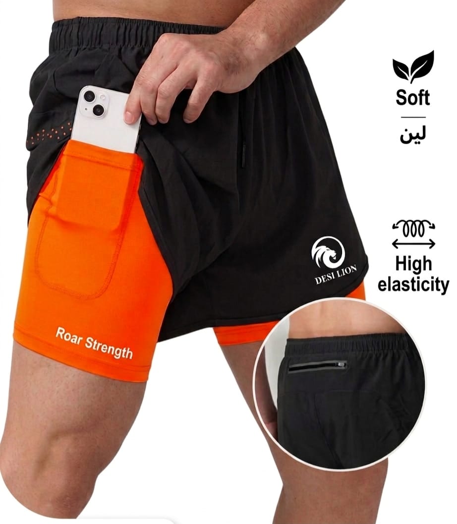 Men's 2-in-1 Running Shorts with Compression Liner | Quick Dry Gym Shorts | Zipper Pocket | Breathable Athletic Sports Shorts