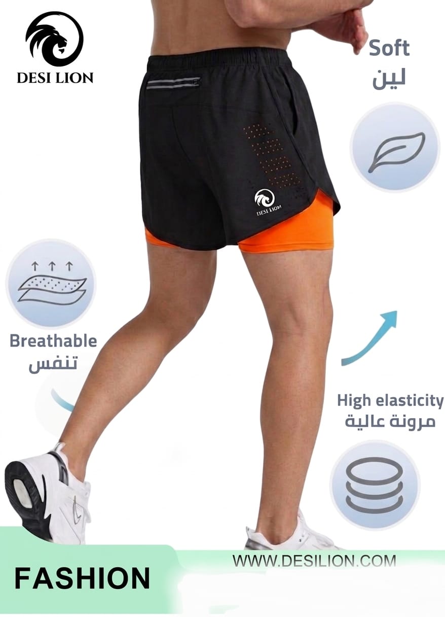 Men's 2-in-1 Running Shorts with Compression Liner | Quick Dry Gym Shorts | Zipper Pocket | Breathable Athletic Sports Shorts - Image 3
