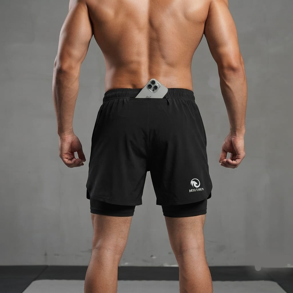 DESI LION Men's 2-in-1 Running Shorts with Compression Liner | Quick Dry Gym & Sports Shorts | Zipper Pocket | Breathable Athletic Workout Shorts (Black) - Image 3